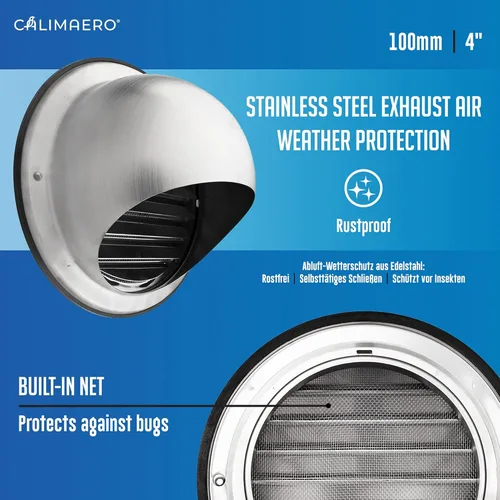 Vista 2 de KWG - Cubierta de ventilación redonda de acero inoxidable de 4 pulgadas, cubierta de ventilación para parrilla con sello de goma, se adapta solo a