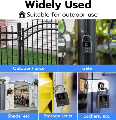 Vista 9 de Anweller Candado de huellas dactilares resistente con llave, bloqueo de almohadilla con teclado de código, resistente a la intemperie, inteligente