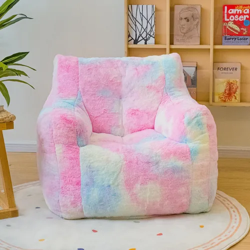 Vista 4 de Silla Puf con Relleno, Cómodas Sillas Puf de Piel Sintética para Adolescentes, Adultos, Dormitorio, Sala de Estar, Lectura - Arcoíris