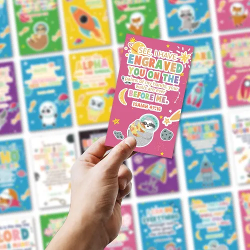 Vista 4 de Tarjetas con versículo bíblico de afirmación para niños, 2 x 3.5 pulgadas, para construir las escrituras y las tarjetas de oración, 60
