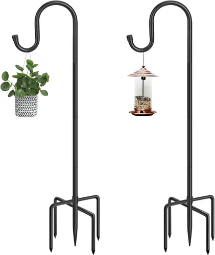 Vista 14 de Ganchos de pastor de 36 pulgadas para exteriores, poste de comedero de pájaros resistente con bases de 5 puntas, estaca colgante de jardín
