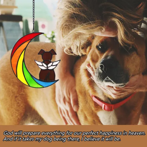 Vista 7 de Regalos conmemorativos para perros marrones con diseño de puente de arco iris, vidrieras, recuerdos de condolencias de perros, regalos pensativos