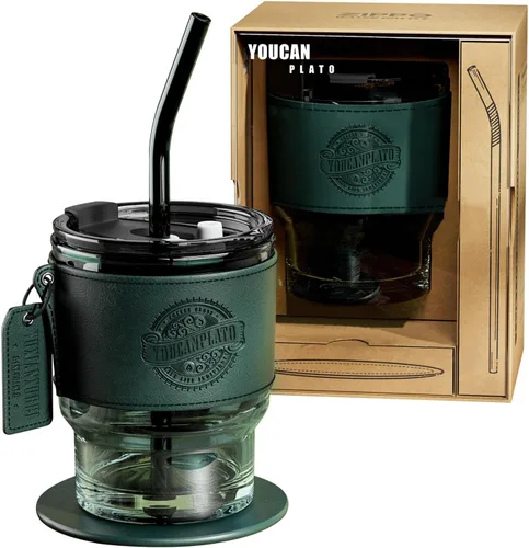 Vaso de vidrio de 14 onzas con popote y tapa, taza de café, tazas de vidrio, taza de café, tazas de café helado con tapas, taza de té, vasos de