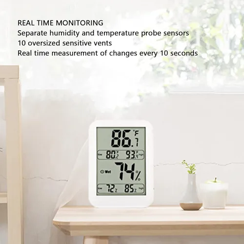 Vista 7 de Thermometer Hygrometer Digital Large LCD Display Accurate Temperature Humidity Meter for Reptile Terrarium Greenhouse Warehouse White ABS 120g