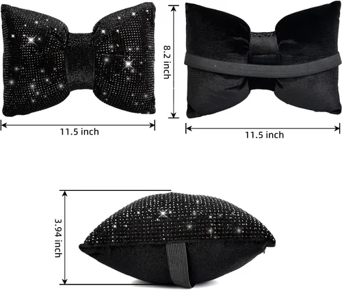 Vista 3 de 2 PCS Almohadas Brillantes para Automóvil, Almohada de Reposacabezas de Coche con Lazo de Pedrería, Almohada Cervical para Coche para Relajación