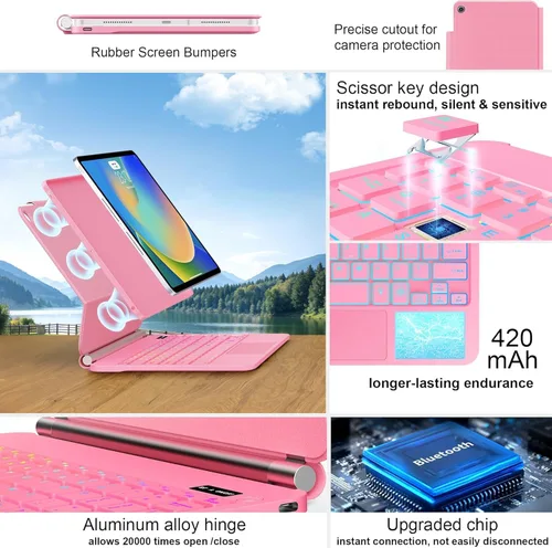 Vista 4 de ALIWLHOF Funda para iPad de 9ª generación con teclado, funda magnética mágica con teclado para iPad de 10.2 de 9ª/8ª/7ª generación y Air 3, Pro Rosa