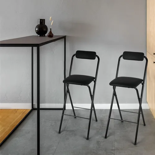 Vista 6 de Thyle 1 pieza de taburete plegable con respaldo, taburete alto plegable portátil, silla de bar plegable de altura de mostrador, asiento acolchado
