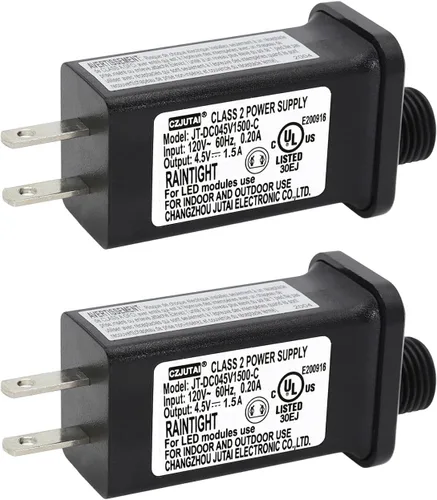 Paquete de 2 fuentes de alimentación de 4.5V 1.5A 6.75W para CZJUTAI JT-DC045V1500-IP44 4.5V6.75W /6W /4.5W /3.6W para iluminación de Navidad, luces