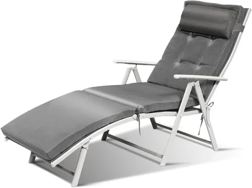 Vista 9 de COSTWAY Sillón plegable para exteriores, sillón reclinable ligero con cojín, color negro