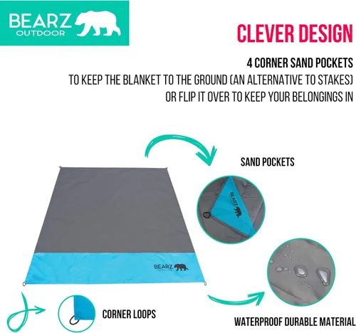 Vista 7 de Manta de bolsillo, manta de viaje impermeable, azul, mediana, sintética, moderna, picnic, camping, senderismo