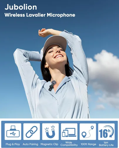 Vista 2 de Mini micrófono inalámbrico para iPhone – Mini micrófono de clip magnético con pantalla de batería 100%, reducción de ruido, Plug & Play, compatible