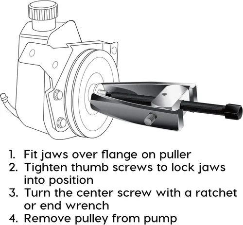 Vista 3 de Powerbuilt Herramienta extractora de polea de dirección asistida, extractor resistente con 4 posiciones de mordaza para múltiples tamaños de polea