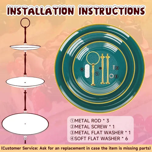 Vista 7 de PinCute - Soporte para magdalenas de 3 niveles, soporte de postre para cupcakes, bandeja de servir escalonada de plástico y varilla metálica