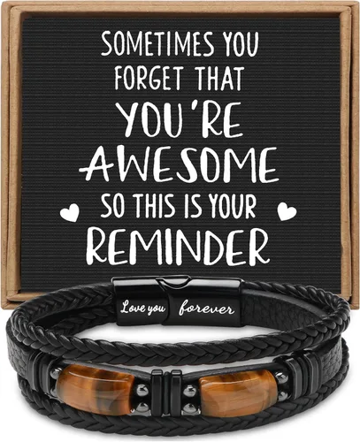 Pulseras de cuero de ojo de tigre para hijo, marido, nieto, novio a mi hombre, joyería para hermano papá, 7.58.59 pulgadas