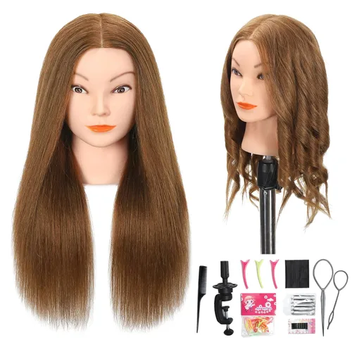 Vista 15 de Opini Cabeza de maniquí con 80% cabello humano, cabeza de maniquí de cosmetología, cabeza de muñeca para práctica de cabello y maquillaje