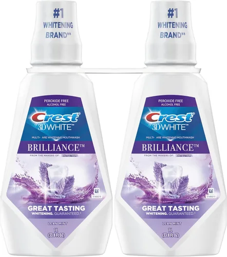 Vista 8 de Crest Enjuague Bucal/Colutorio, 3D White Brilliance Blanqueador, Sin Alcohol, Menta Limpia, 2x1L (33.8 fl oz)