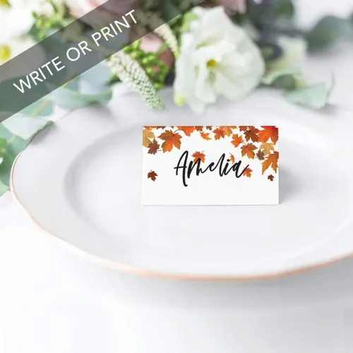 Vista 4 de Andaz Press Tarjetas de mesa de otoño y otoño con hojas de arce para mesas de fiesta de boda, tarjetas de lugar con nombre de asientos, puntuadas