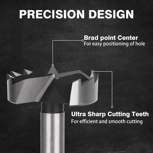 Vista 6 de Juego de brocas Forstner de 8 piezas, vástago redondo de 1/4 a 1-3/8 pulgadas, kit de taladro de madera multicara, herramienta de sierra de agujero