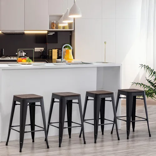 Vista 4 de Yongqiang Juego de 4 taburetes de bar de metal sin espalda de 24 pulgadas, apilables, industriales, para taburetes de isla de cocina, con asiento