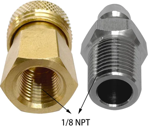 Vista 2 de Juego de conector hembra NPT de 1/8 y conector macho de 0.315 in de desconexión rápida, cobre - acero inoxidable - línea remota macho y hembra juego