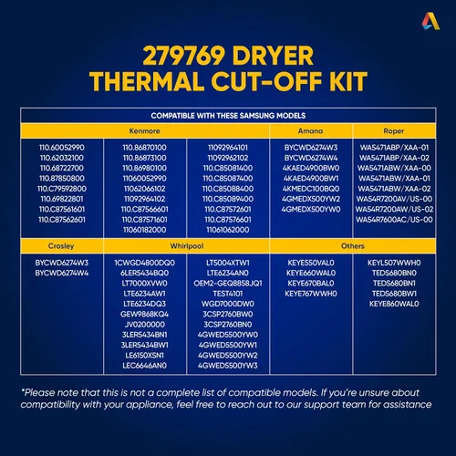 Vista 7 de Canamax 279769 Kit de corte térmico para secadora para Whirlpool Kenmore