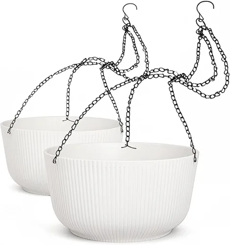 Dexceder Macetas colgantes de riego automático de 8.75 pulgadas para interiores y exteriores, cesta colgante gruesa (paquete de 2, blanco)
