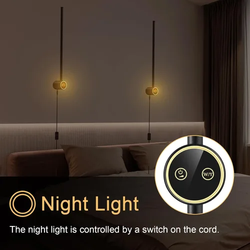 Vista 5 de Juego de 2 apliques de pared, 22 pulgadas, LED regulable, apliques de iluminación de pared negro mate, lámpara de pared moderna de 9 W, para sala
