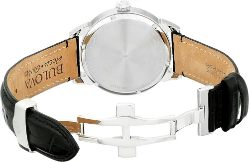 Vista 4 de Bulova Reloj casual automático suizo 'Gemini' de acero inoxidable y cuero negro para hombre (Modelo 63B173), plateado