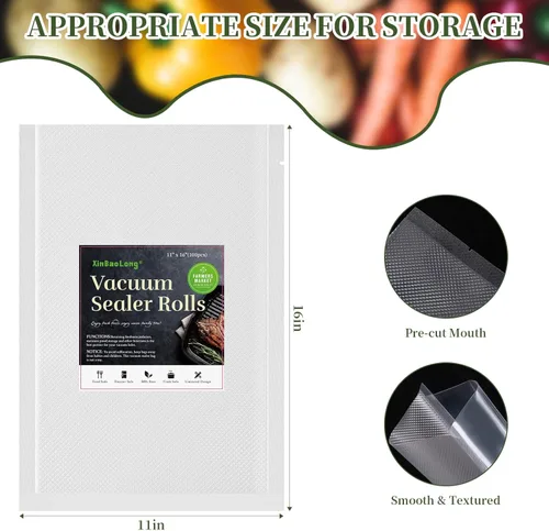 Vista 2 de Bolsas Selladoras al Vacío para Alimentos - 100 Unidades de Cuarto 11" x 16" - Bolsa Sin BPA de Grado Comercial - Bolsas de Vacío para Alimentos