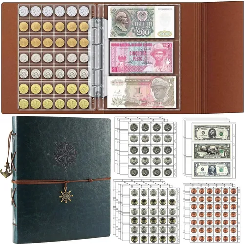 Vista 14 de Páginas de colección de monedas de 10 hojas, página de bolsillo para monedas con 120 bolsillos, fundas para carpetas de monedas con 9 agujeros
