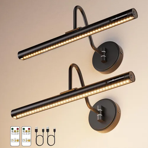 Vista 9 de VOLISUN Luces de imagen para pared, luz recargable de 15.7 pulgadas, funciona con pilas, 3 temperaturas de color, luz de imagen inalámbrica con Negro