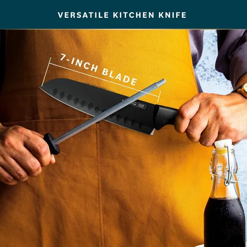Vista 6 de Home Hero Colección de cuchillos japoneses Santoku VG10 con remache de acero de Damasco ultra afilado, 67 capas, mango ergonómico de palisandro