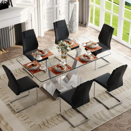 Vista 57 de Mesa de comedor moderna para mesa de comedor de mármol sintético de 4/6, 63 pulgadas, mesa de cocina rectangular, mesa de cocina y comedor de fácil