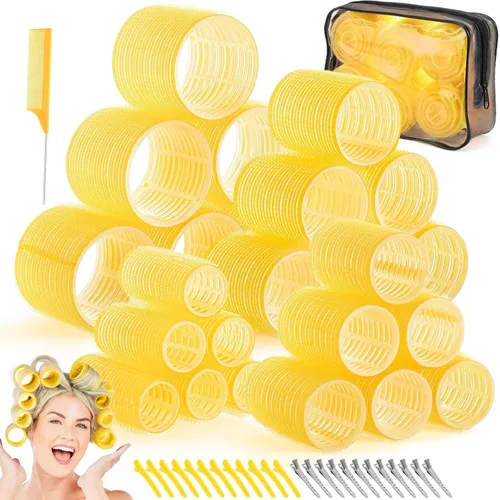 Vista 9 de obeoby - Juego de rodillos de autoagarre de 4 tamaños - 50 piezas de rizadores jumbo para cabello largo, corto y flequillo (25mm, 36mm, 48mm, 60mm)
