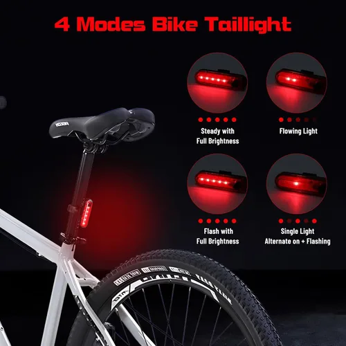Vista 3 de Suruid Juego de luces brillantes para bicicleta, faro delantero y trasero para bicicleta, 8 LED de 1000 lúmenes, recargable por USB, 5 modos de luz