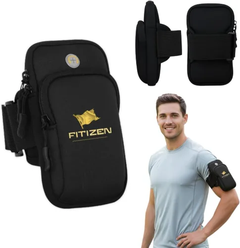 Fitizen - Banda para brazo para teléfono, color negro, esencial para correr resistente al agua para mujeres y hombres, cinturón ajustable que
