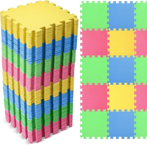 Vista 8 de Nuanchu 60 PCS Tapete de Rompecabezas de Espuma para Niños a Granel - Tapete de Juego de Espuma de Color Sólido con Bordes Entrelazados Alfombra