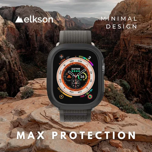 Vista 6 de elkson para Apple Watch Ultra de 49mm Series 3/2/1 Estuche con Parachoques y Protector de Pantalla de Vidrio Templado, Serie Quattro Max Resistente