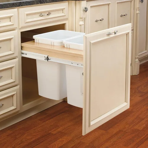 Vista 7 de Rev-A-Shelf Cubo de basura doble extraíble para armarios de cocina/baño, cubo de basura de madera de 35 cuartos de galón, marco frontal de 20.75 x
