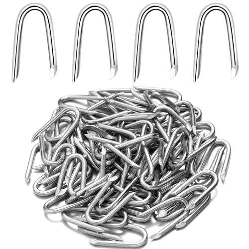 Therwen Clavos en forma de U para valla de alambre, clavos de acero de 1 pulgada, clavos galvanizados en forma de U para fijar alambre tejido y