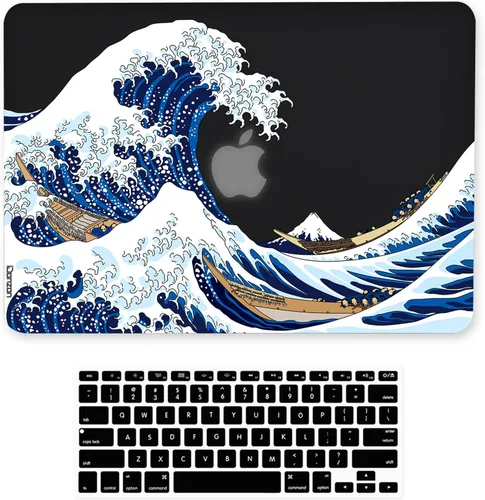 Vista 8 de Funda para MacBook Air de 13 pulgadas A1466 A1369 versión 2010-2017, efecto 3D, negro mate, cubierta dura transparente y cubierta de teclado, solo