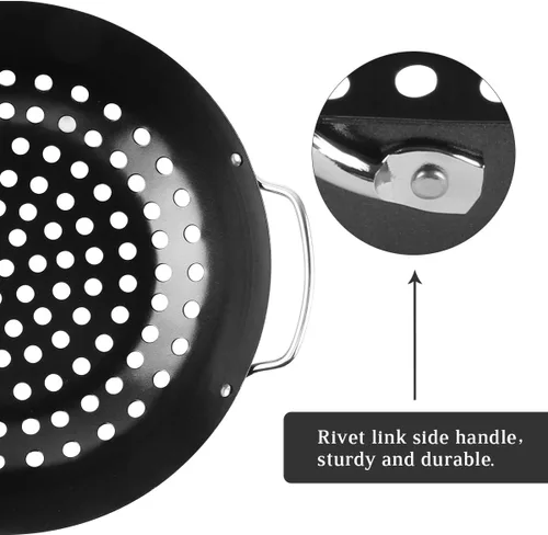 Vista 3 de Wok redondo para parrilla con asa para cesta de verduras de huevo verde, accesorio de barbacoa, herramientas de barbacoa para M/L/XL Accesorios