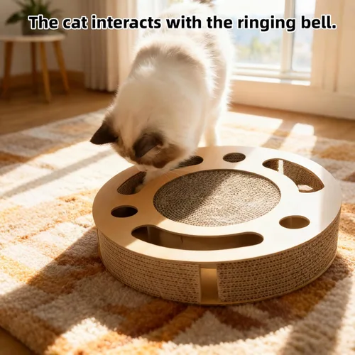 Vista 5 de YUNIQUE Rascador de juguete para gatos de interior, rascador redondo con bola de campana