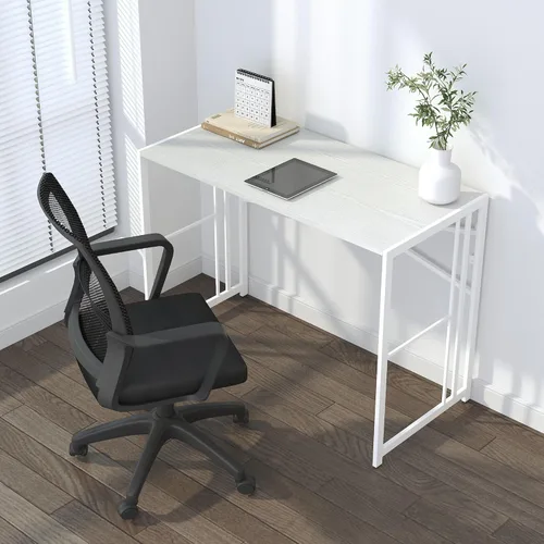 Vista 85 de Escritorio plegable de 47 pulgadas, no requiere montaje, mesa de oficina en casa, escritorio de campamento para computadora de juegos, color beige