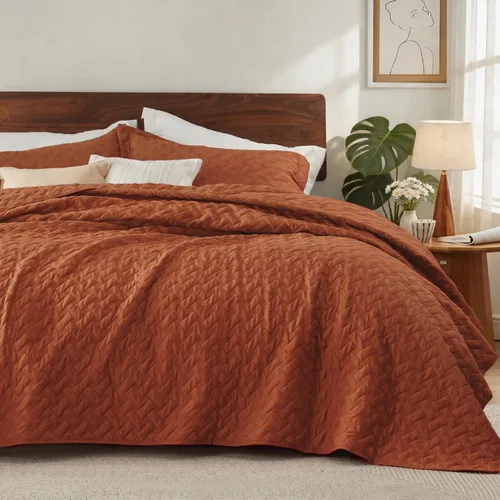 Vista 28 de Bedsure Colchas de tamaño Queen – Colchas ligeras tamaño Queen con patrón de tejido de canasta, ropa de cama suave, edredón de rosa polvorienta