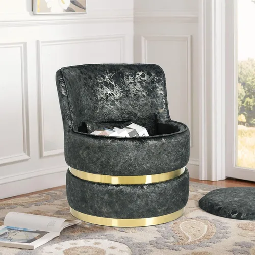 Vista 5 de Adeco Leisure, Mid-Century Modern Accent - Cojín acolchado suave para respaldo y asiento, almacenamiento de barril, sofá individual para sala