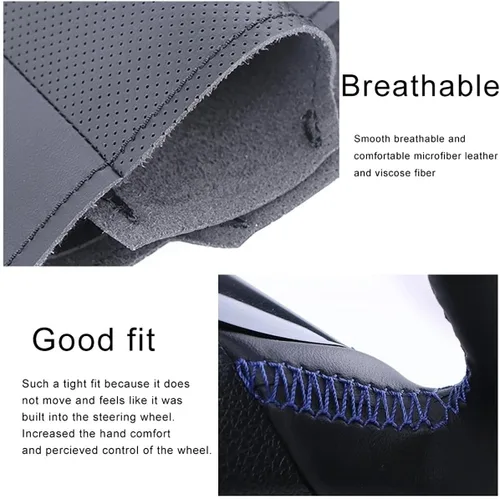 Vista 4 de Fit for Chevrolet Epica 2006-2013,Stitch Steering Wheel Cover,Black Leather Steering Wheel Wrap,Non-Slip Car Steering Wheel Cover