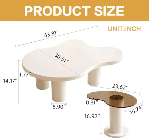 Vista 2 de Guyii Juego de 2 mesas de centro de nube blanca, juego de 2 mesas auxiliares, moderna mesa de sala con mesa auxiliar para sala de estar