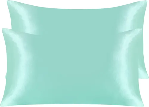 Vista 152 de NTBAY Paquete de 2 fundas de almohada estándar de satén para cabello y piel, lujosas y sedosas fundas de almohada con cierre de sobre, 20 x 26
