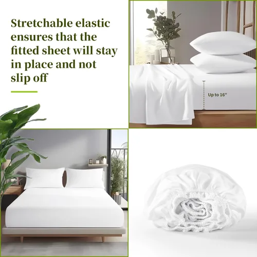 Vista 108 de Shilucheng Sábanas 100% viscosa derivada de bambú, tamaño matrimonial, 4 piezas, ultra refrescantes y sedosas, bolsillo profundo de 16 pulgadas